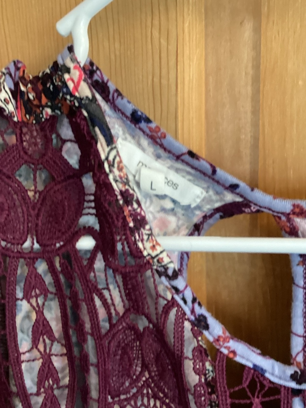 Maurices Wine Crochet Front Floral-Lined Tank Top